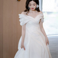 Elegant White A-Line Bateau Tulle Puffy Corset Maxi Wedding Dress RS2010