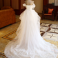 Hazy White A-Line Off-the-shoulder Tulle Puffy Corset Hi-Lo Wedding Dress RS2011