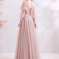 Tulle Flowy Applique Prom Gown ,Gentle Pink Maxi Evening Dress Birthday Dress RS2029