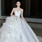 Hazy White A-Line Strapless Organza Puffy Pleated Corset Maxi Wedding Dress RS2012