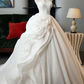 Hazy White A-Line Strapless Organza Puffy Pleated Corset Maxi Wedding Dress RS2012