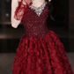 Beaded Glitter Floral Decor Prom Gown ,Gorgeous Burgundy Maxi Evening Dress Ball Gown RS2030