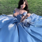 Silky Satin Prom Gown ,Sparkly Blue Maxi Evening Dress Ball Gown RS2031