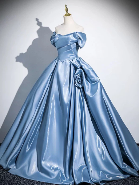 Silky Satin Prom Gown ,Sparkly Blue Maxi Evening Dress Ball Gown RS2031