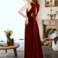 Silky Satin Halter Prom Gown ,Sparkly Burgundy Maxi Evening Dress Ball Gown RS2032