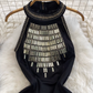 Black heavy ironing halter neck dress for women, slim fit, pure and sexy girl, short skirt R0384