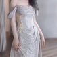 Sequins Satin Glitter Prom Gown ,Sparkly Sliver Maxi Evening Dress Ball Gown RS2033