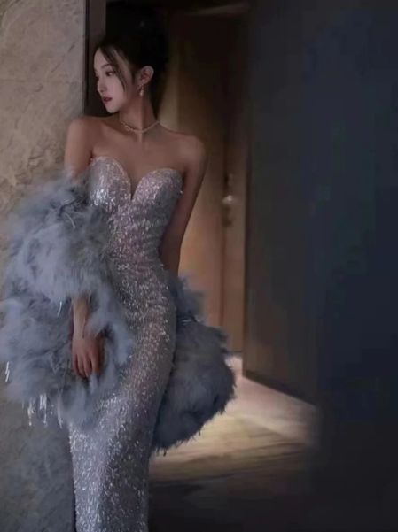 Sexy Mermaid Sequins Glitter Prom Gown ,Sparkly Sliver Maxi Evening Dress Ball Gown RS2034