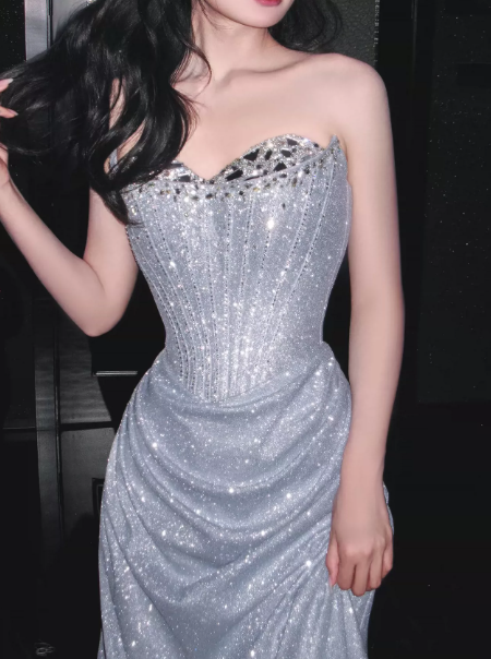 Mermaid Sequins Glitter Prom Gown ,Sparkly Sliver Maxi Evening Dress Ball Gown RS2036
