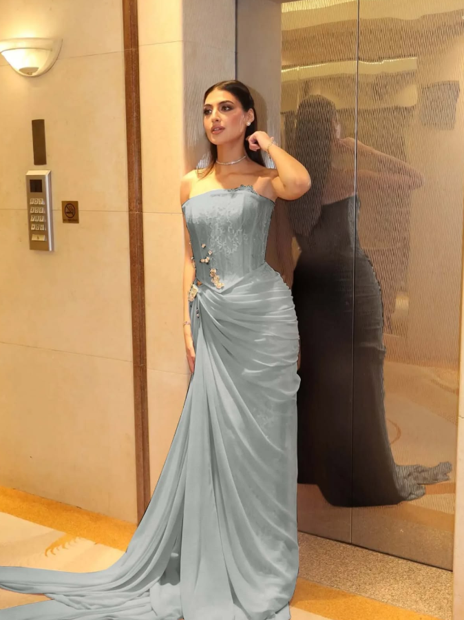 Flowy Chiffon Corset Prom Gown ,Gentle Pale Blue Maxi Evening Dress RS2049