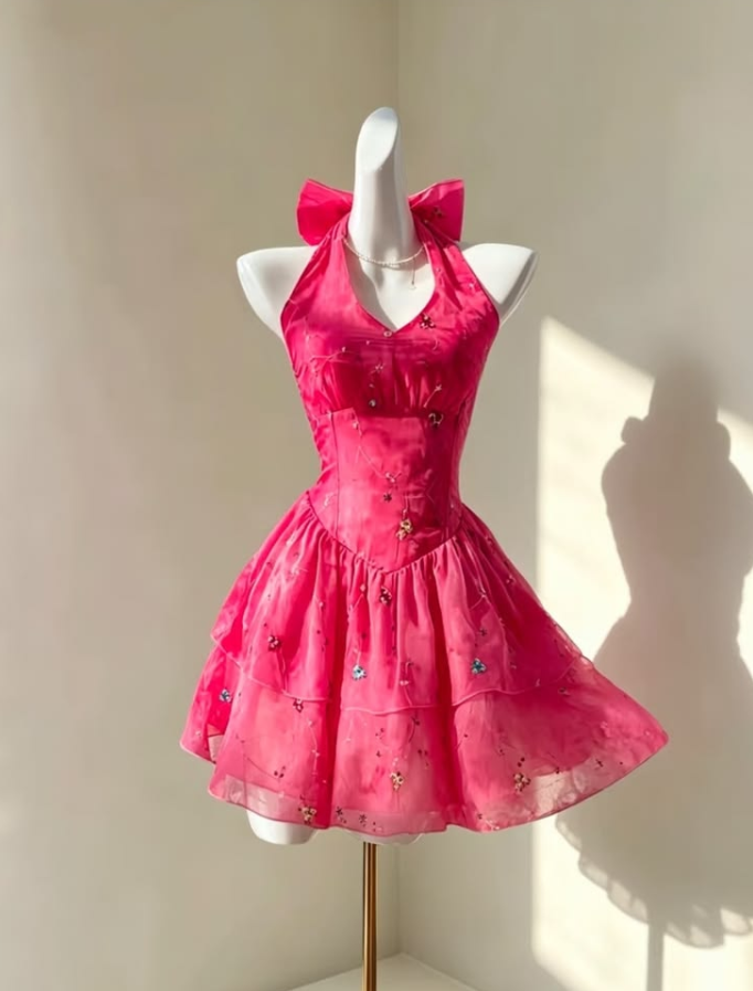 Tulle Hazy Corset Homecoming Dress , Vibrant Hot Pink Mini Birthday Dress RS2019
