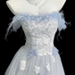 Embroidered Tulle Flowy Corset Prom Gown ,Gentle White Maxi Evening Dress RS2050
