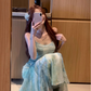 Blending fishtail skirt waist slimming princess holiday suspender dress long skirt R1737