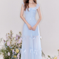 Holiday-style bow-knot two-way design French waist blue dress R4541