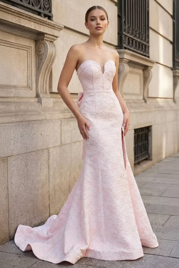 Mermaid Sleeveless Sweetheart Corset Prom Gown ,Stunning Pink Maxi Evening Dress RS2056