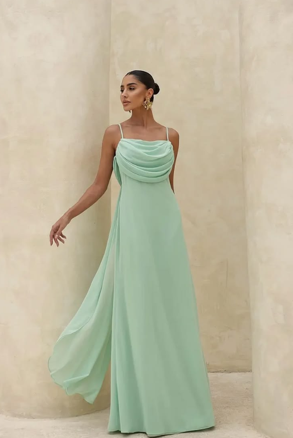 Flowy Sleeveless Chiffon Prom Gown ,Stunning Green Maxi Summer Dress RS2057