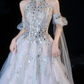 Sequins Sleeveless Tulle Corset Prom Gown ,Sparkly Ivory Maxi Evening Dress RS2062