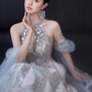 Sequins Sleeveless Tulle Corset Prom Gown ,Sparkly Ivory Maxi Evening Dress RS2062