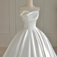 Puffy White A-Line Strapless Satin Hazy Corset Maxi Wedding Dress RS2063