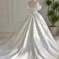 Puffy White A-Line Strapless Satin Hazy Corset Maxi Wedding Dress RS2063