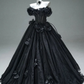 Puffy Sleeveless Pleated Corset Prom Gown ,Hazy Black Maxi Evening Dress RS2065