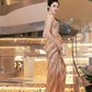 Slim Sleeveless Glitter Bodycon Prom Gown ,Sparkly Golden Maxi Evening Dress Ball Gown RS2069