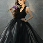 Halter Sleeveless Tulle Corset Prom Gown ,Hazy Black Maxi Evening Dress Ball Gown RS2070