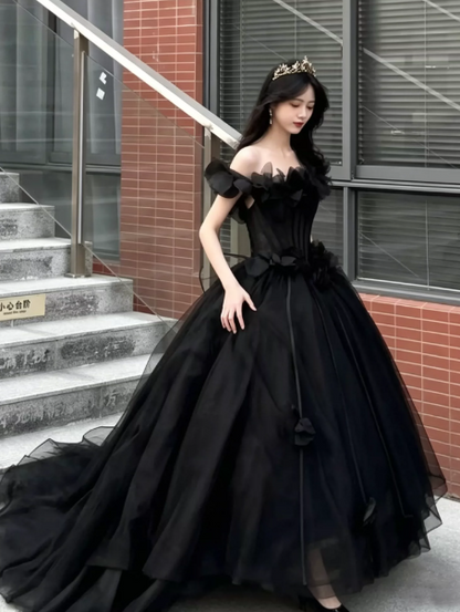 Puffy Sleeveless Tulle Corset Prom Gown ,Charming Black Maxi Evening Dress Ball Gown RS2071