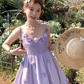 Purple mid-length waist suspender dress French style slim skirt R4989