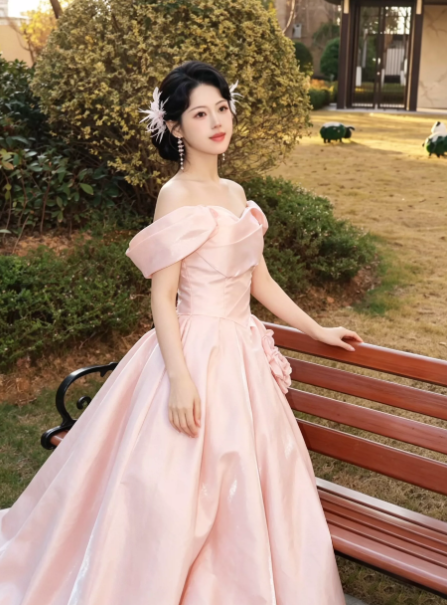 Silky Sleeveless Satin Corset Prom Gown ,Dreamy Pink Maxi Birthday Dress Ball Gown RS2074