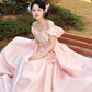 Silky Sleeveless Satin Corset Prom Gown ,Dreamy Pink Maxi Birthday Dress Ball Gown RS2074