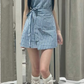 Blue and white checkered sleeveless waist slimming pure short skirt homecoming dress R3967