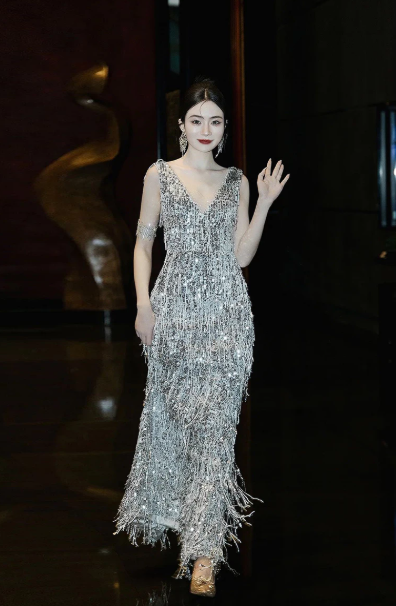 Sleeveless Tassel Decor Corset Prom Gown ,Sparkly Sliver Maxi Cocktail Dress Party Dress RS2075