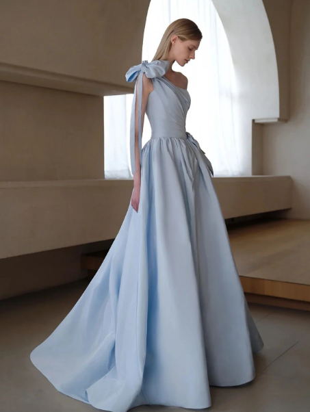 Silky Sleeveless Satin Corset Prom Gown ,Elegant Blue Maxi Evening Dress Ball Gown RS2076