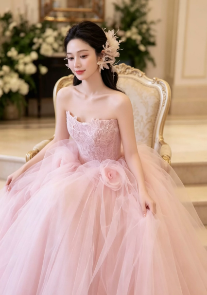 Puffy Sleeveless Tulle Corset Prom Gown ,Dreamy Pink Maxi Birthday Dress Ball Gown RS2078