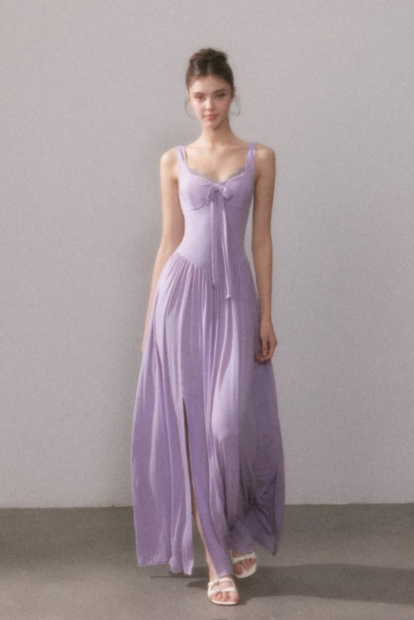 Flowy Sleeveless Chiffon Corset Prom Gown ,Dreamy Lavender Maxi Evening Dress Ball Gown RS2084