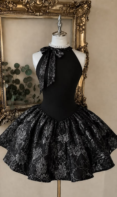 Ruffled Glitter Printed Corset Homecoming Dress , Elegant Black Short Prom Dress RS2092