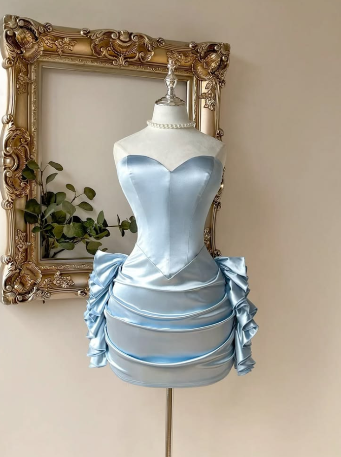 Silky Bodycon Homecoming Dress , Charming Blue Short Prom Dress Birthday Dress RS2101
