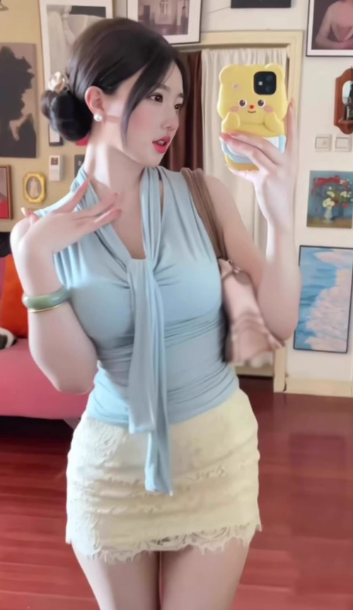 Gentle temperament blue top hip-wrapped short skirt two-piece suit skirt R0891