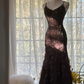 Black halter-neck fitted bodycon long ball gown R6543