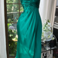 Dark green strapless midi ball gown R7618