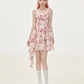 Pink suspender floral waist slim short skirt homecoming dress R5273