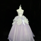 White strapless bodice, light purple tulle skirt, long ball gown R9049