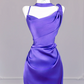 Deep purple halter-neck fitted bodycon long ball gown R8263