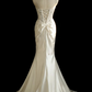 White strapless lace-trimmed long ball gown with a classic and elegant design R6743