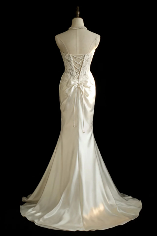 White strapless lace-trimmed long ball gown with a classic and elegant design R6743