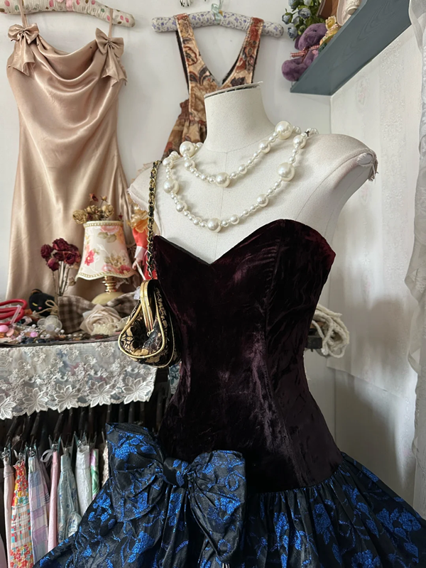 Retro tube top waist slim A-line short skirt ball gown R6184