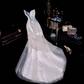 White strapless high-waisted beaded long ball gown, ethereal and charming R6942