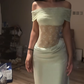Light green off-the-shoulder fitted waist sexy lace long bodycon ball gown R8092
