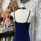 Retro blue halter-neck fitted bodycon dress, ball gown R6365